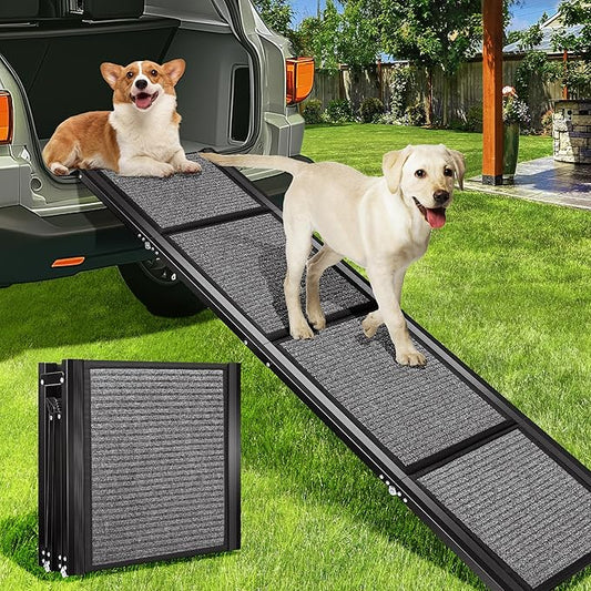 VIVOHOME Dog Ramp for Car, 67" x 20" Wider Pet Stair Ramp for Dogs with Anti-Slip Carpet Soft Surface for Medium or Large Dogs Get Into a Car, SUV & Truck, Portable Folding Dog Ramp Up to 200 LBS