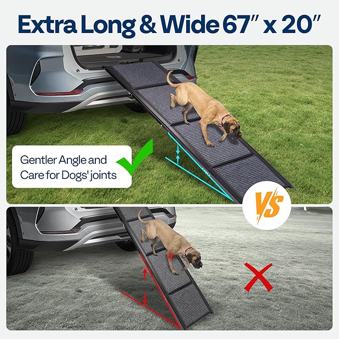 VIVOHOME Dog Ramp for Car, 67" x 20" Wider Pet Stair Ramp for Dogs with Anti-Slip Carpet Soft Surface for Medium or Large Dogs Get Into a Car, SUV & Truck, Portable Folding Dog Ramp Up to 200 LBS