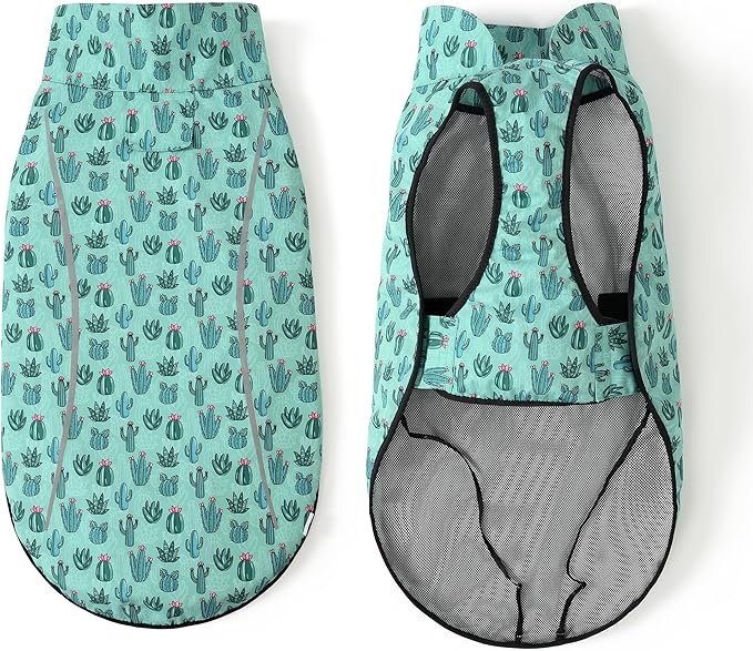 Mile High Life Dog Raincoat, Adjustable Waterproof Reflective Rain Jacket for Small Medium Large Dogs, Lightweight Breathable Pet Rain Coat with Leash Hole(Green Cactus,L Chest 32-40")