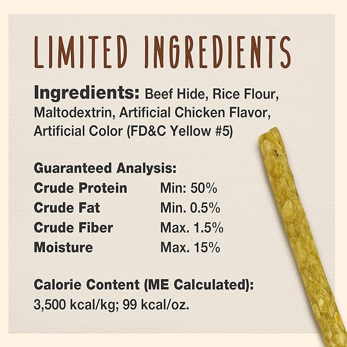 Cadet Premium Grade Rawhide for Dogs, Long-Lasting Munchy Sticks, Single-Ingredient Dog Chews, Chicken Flavor, 5-Inch, 100 Count