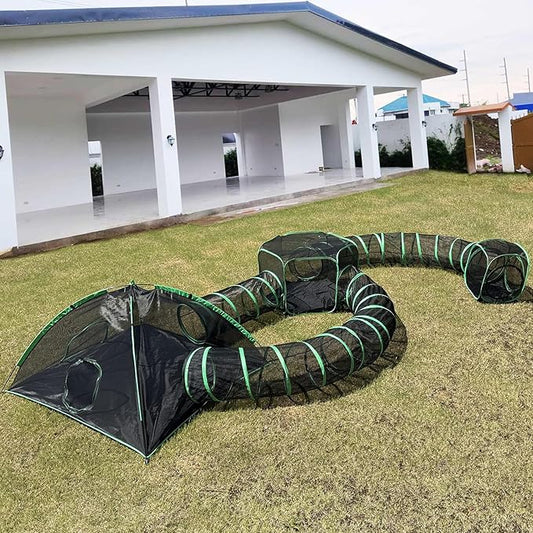 6-in-1 Catio Outdoor Cat Enclosure, Enclosed Cat Playpen Include 3 Tents & 3 Tunnels, Portable Tent for Kitty and Small Animal Within Storage Bag, Support Expansion