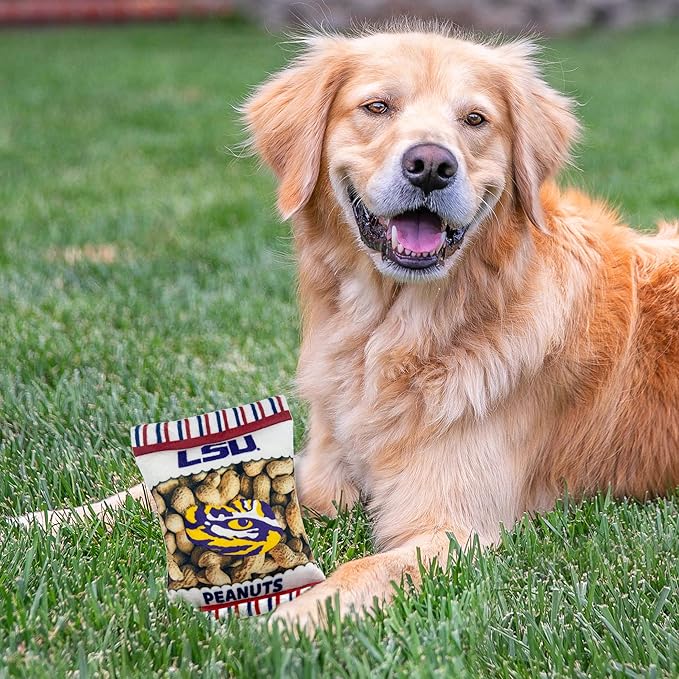 NCAA LSU Tigers Crinkle FINE Plush Dog & CAT Squeak Toy- Cutest Stadium Peanuts Snack Toy for Dogs & Cats with Inner Squeaker & Beautiful Football/Basketball Team Name/Logo