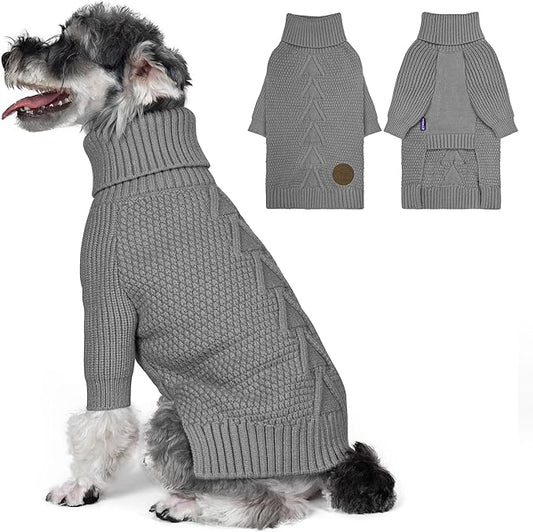 cyeollo Dog Sweater Warm Turtleneck Knitted Sweaters with Sleeve Winter Dog Clothes Sweaters for Dogs, Grey L