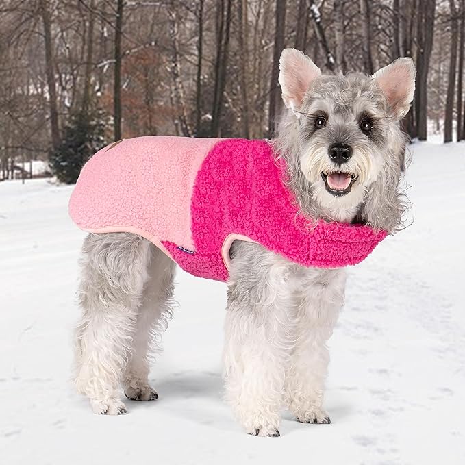 cyeollo Warm Dog Coat Sherpa Reversible Fleece Winter Dog Jackets Sweater Vest for Large Dogs Female, Soft Cold Weather Pet Clothes, Rose Red XXXL