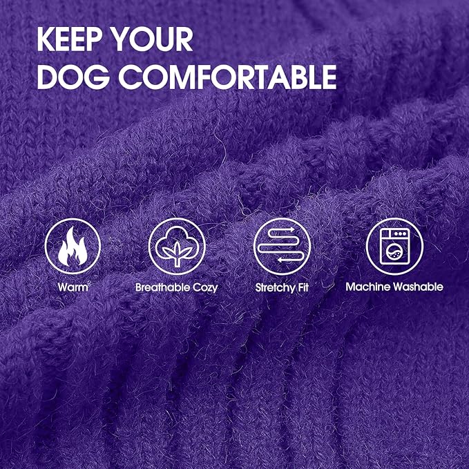 IECOii XL Dog Sweater,Winter Doggy Clothes for Large Dogs Girl Boy,Warm Pullover Soft Dog Sweater Turtleneck,Lightweight & Good Stretch for Active Dogs Like Beagle,Border Collie (Purple,XLarge)