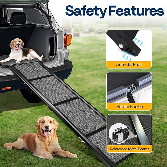 VIVOHOME Dog Ramp for Car, 67" x 20" Wider Pet Stair Ramp for Dogs with Anti-Slip Carpet Soft Surface for Medium or Large Dogs Get Into a Car, SUV & Truck, Portable Folding Dog Ramp Up to 200 LBS