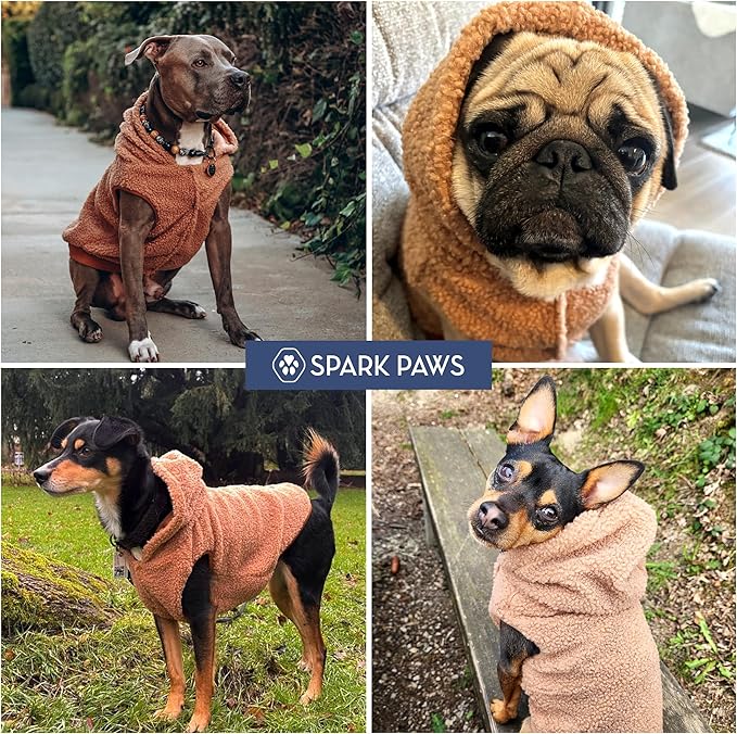 Spark Paws Teddy Dog Sweater, Sherpa Jacket Vest with Warm Fleece Lining, Winter Coat Suitable for Small Medium Large XL XXL Breeds - Brown - XL