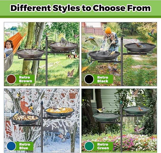 46 Inch Metal Bird Bath for Outside, Vintage Freestanding Birdbaths Feeder Bowl, Stable & Easy to Clean Birdfeeder for Outdoors Garden Yard Lawn Decor (Black)