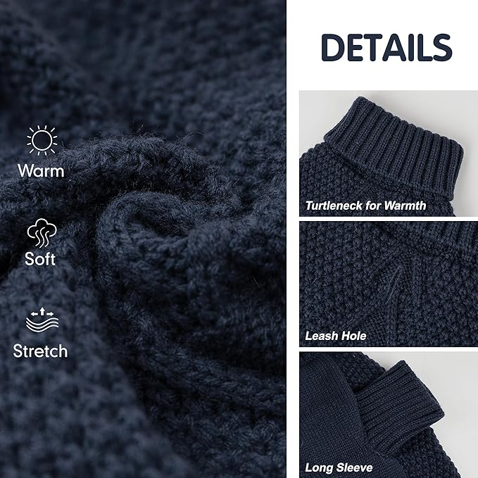 cyeollo 2XL Dog Sweater, Warm Stretchy Sweaters for Large Dogs Boy, Pullover Knitted Thermal Winter Big Dog Clothes with Sleeves, Turtleneck Pet Beagle Border Collie Apparel, Navy XXL