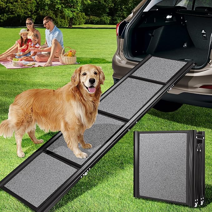 VIVOHOME Dog Ramp for Car, Stairs, 71" x 20" Extra Long & Wide Folding Dog Ramp with Anti-Slip Soft Surface for Medium or Large Dogs Get on a Bed, SUV Car & Truck, Up to 200 LBS