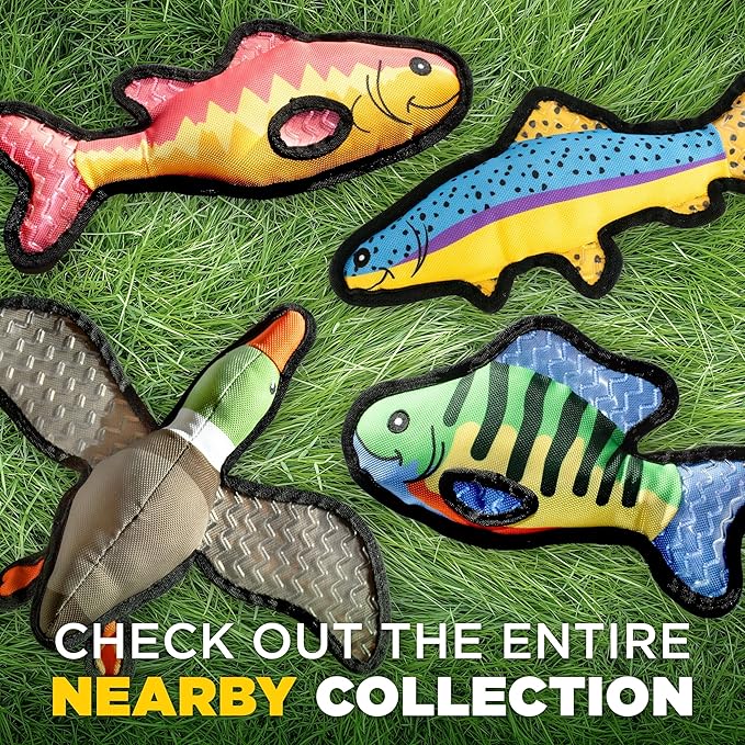 Dog Toys | Plush Toy Fish Trout, Bass, Bluegill Stuffed Animal for Dogs, Value 3-Pack | Outdoor Toy - Easy to Clean and Made from Non Toxic Materials