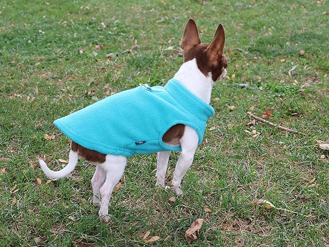 JACKO & CO - Fleece Vest Sweater with Leash Ring - Soft Lightweight Breathable for Puppies Small Medium Dogs, Kitten, Cats, Chihuahua - Warm for Fall/Autumn/Winter (Turquoise, X-Large 17-25lbs)
